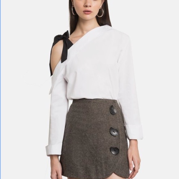 Pixie Market Tops - Pixie Market One Shoulder Tie White Shirt